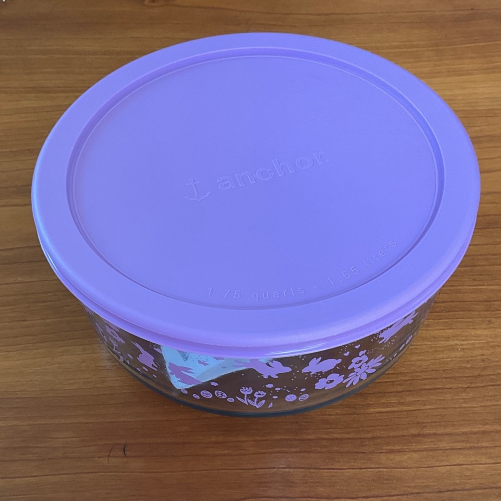 Anchor Hocking Purple Floral Glass Storage Container